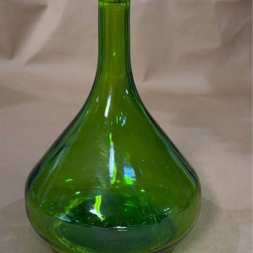 Vintage Green Glass Demijohn Bottle Long Neck Decorative Vase